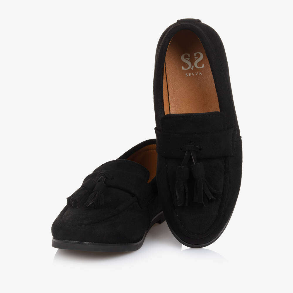 Sevva-Boys Black Faux Suede Leather Tassel Loafers | Childrensalon