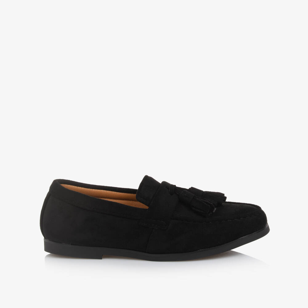 Sevva-Boys Black Faux Suede Leather Tassel Loafers | Childrensalon