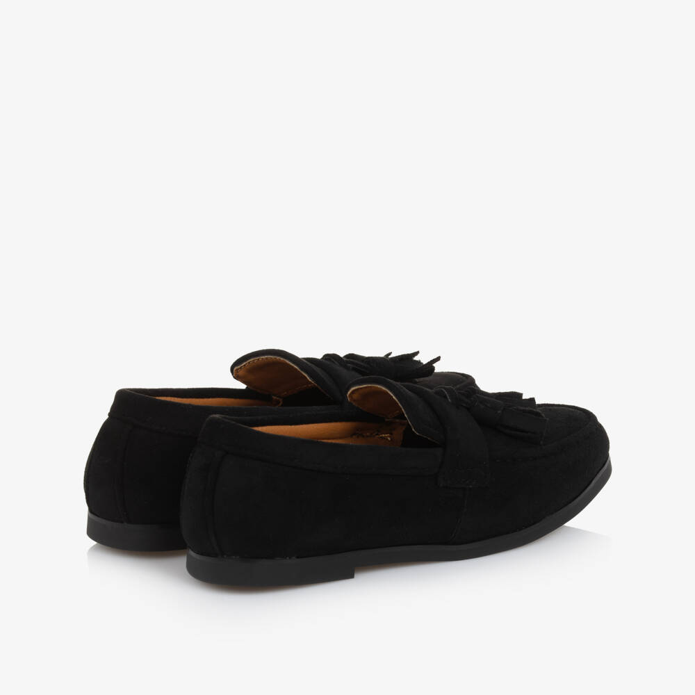 Sevva-Boys Black Faux Suede Leather Tassel Loafers | Childrensalon