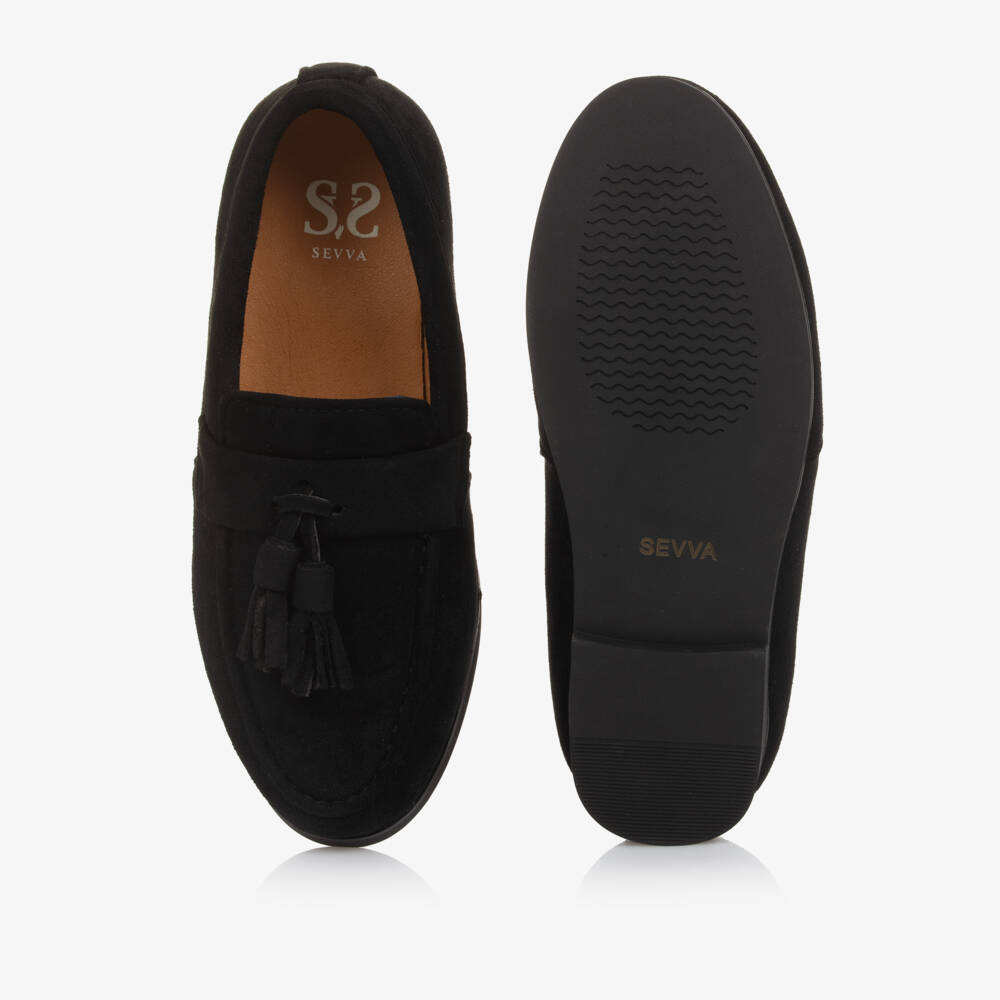 Sevva-Boys Black Faux Suede Leather Tassel Loafers | Childrensalon