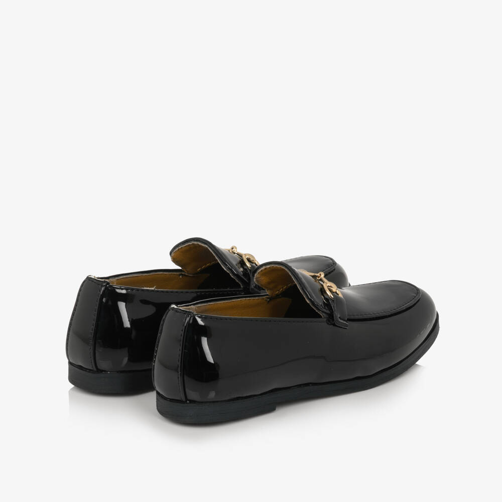 Sevva-Boys Black Patent Loafers with Metal Horsebit Detail | Childrensalon