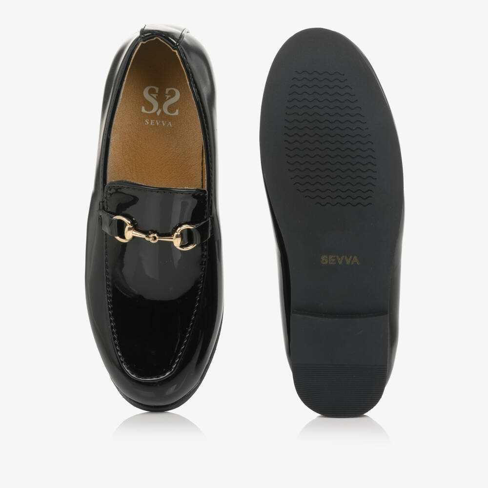 Sevva-Boys Black Patent Loafers with Metal Horsebit Detail | Childrensalon