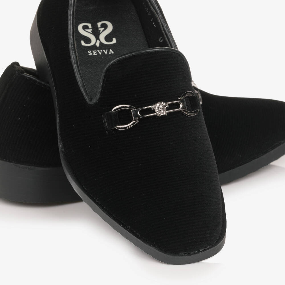 Sevva-Boys Black Ribbed Velvet Loafers | Childrensalon