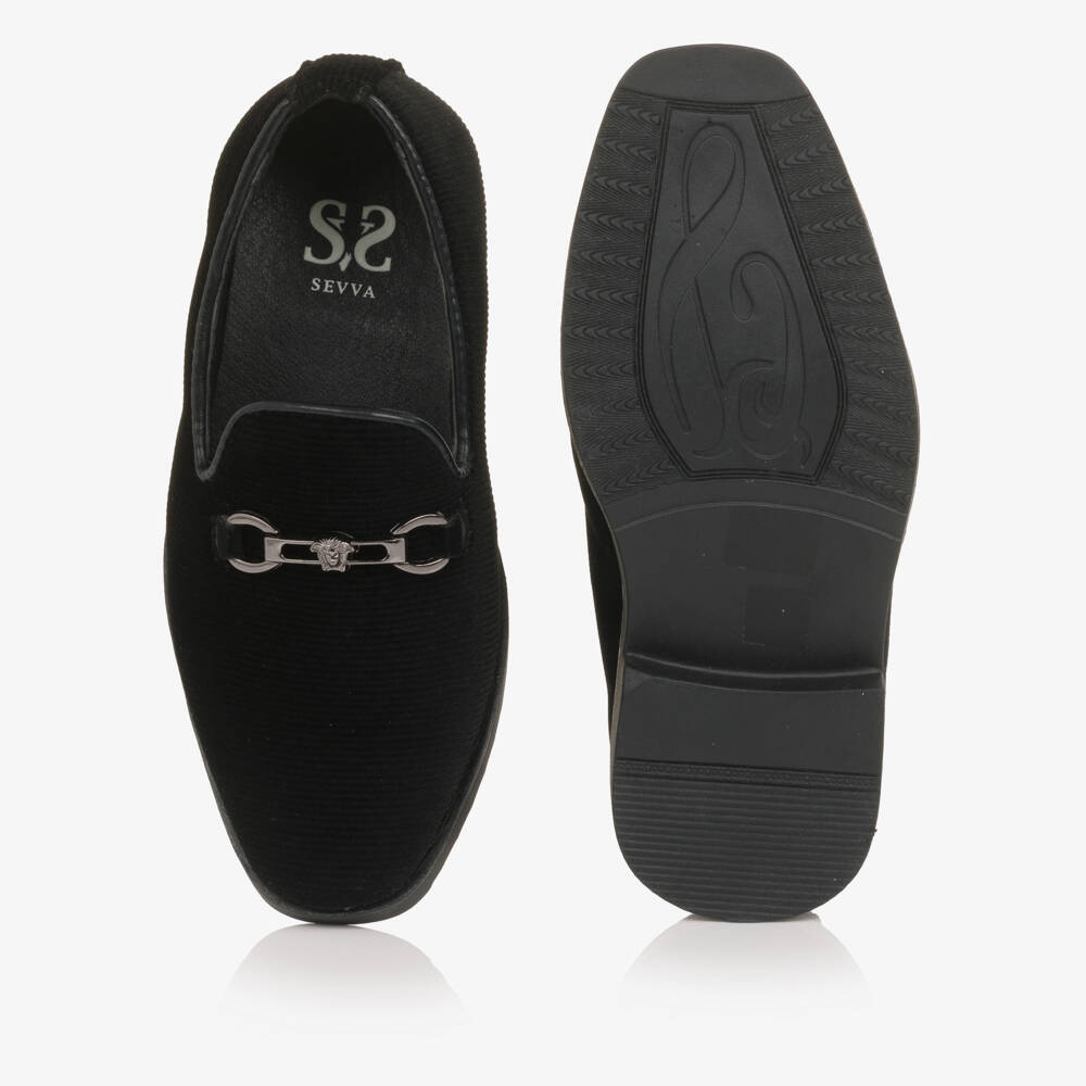 Sevva-Boys Black Ribbed Velvet Loafers | Childrensalon