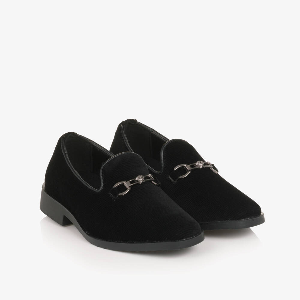 Sevva-Boys Black Ribbed Velvet Loafers | Childrensalon
