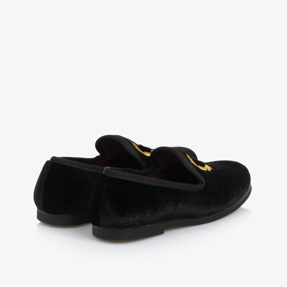 Sevva-Boys Black Velvet Crest Loafers | Childrensalon