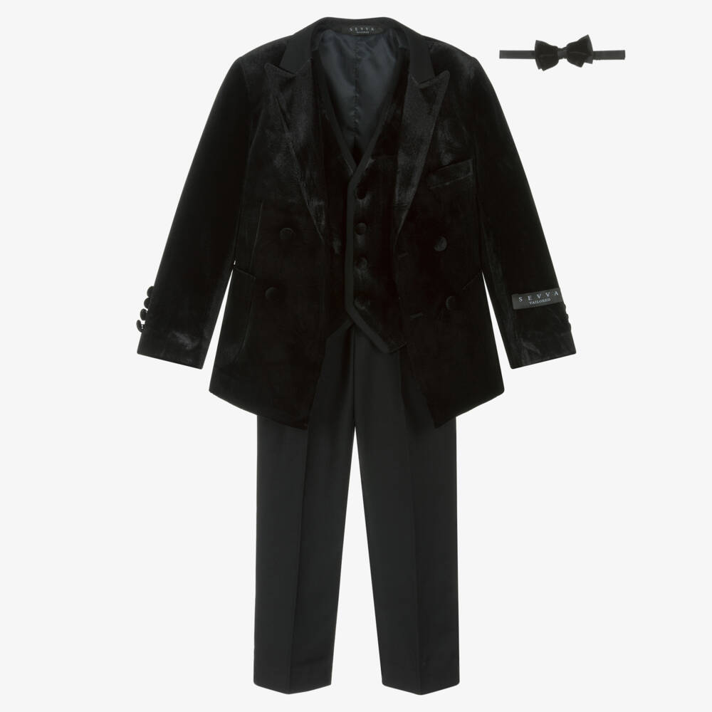 Sevva-Boys Black Velvet Double Breasted Tuxedo Suit | Childrensalon