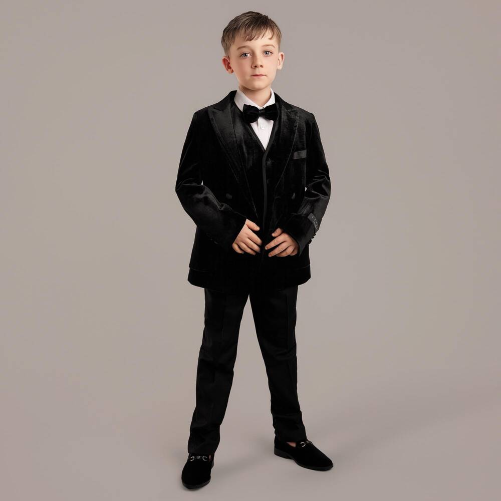 Sevva-Boys Black Velvet Double Breasted Tuxedo Suit | Childrensalon