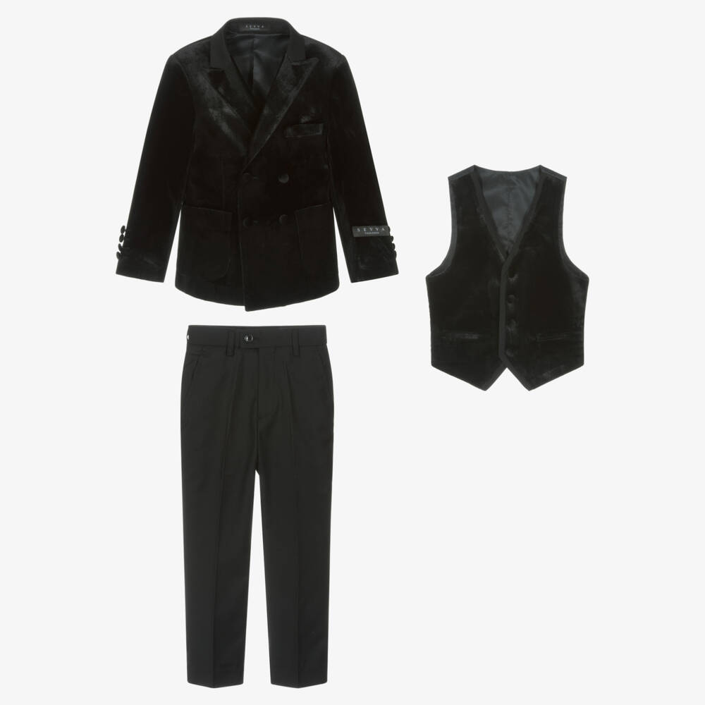 Sevva-Boys Black Velvet Double Breasted Tuxedo Suit | Childrensalon