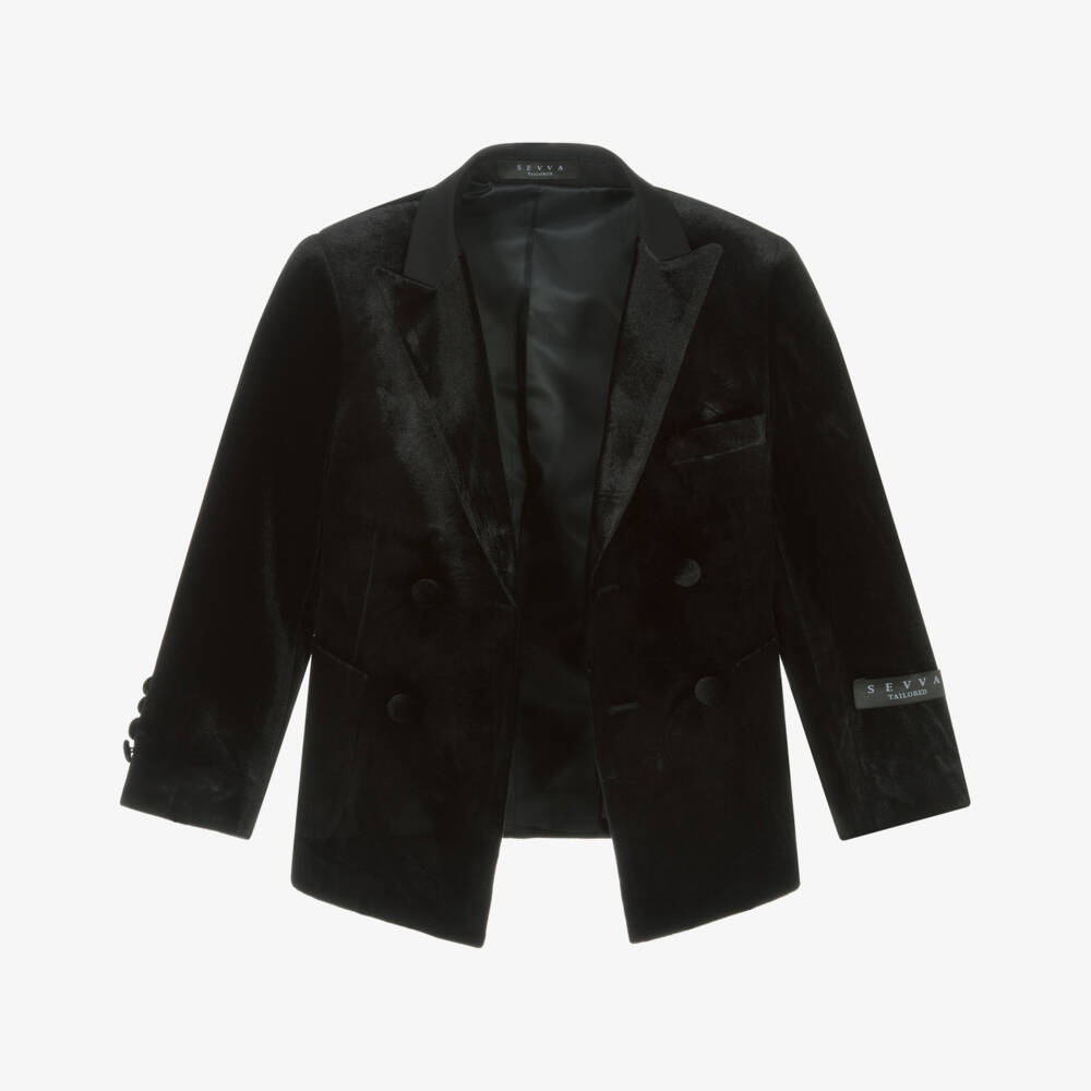 Sevva-Boys Black Velvet Double Breasted Tuxedo Suit | Childrensalon