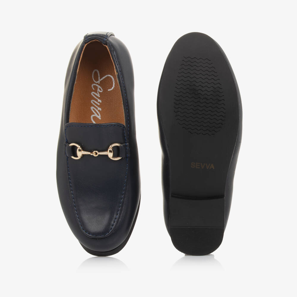 Sevva-Boys Blue Faux Leather Horsebit Loafers | Childrensalon