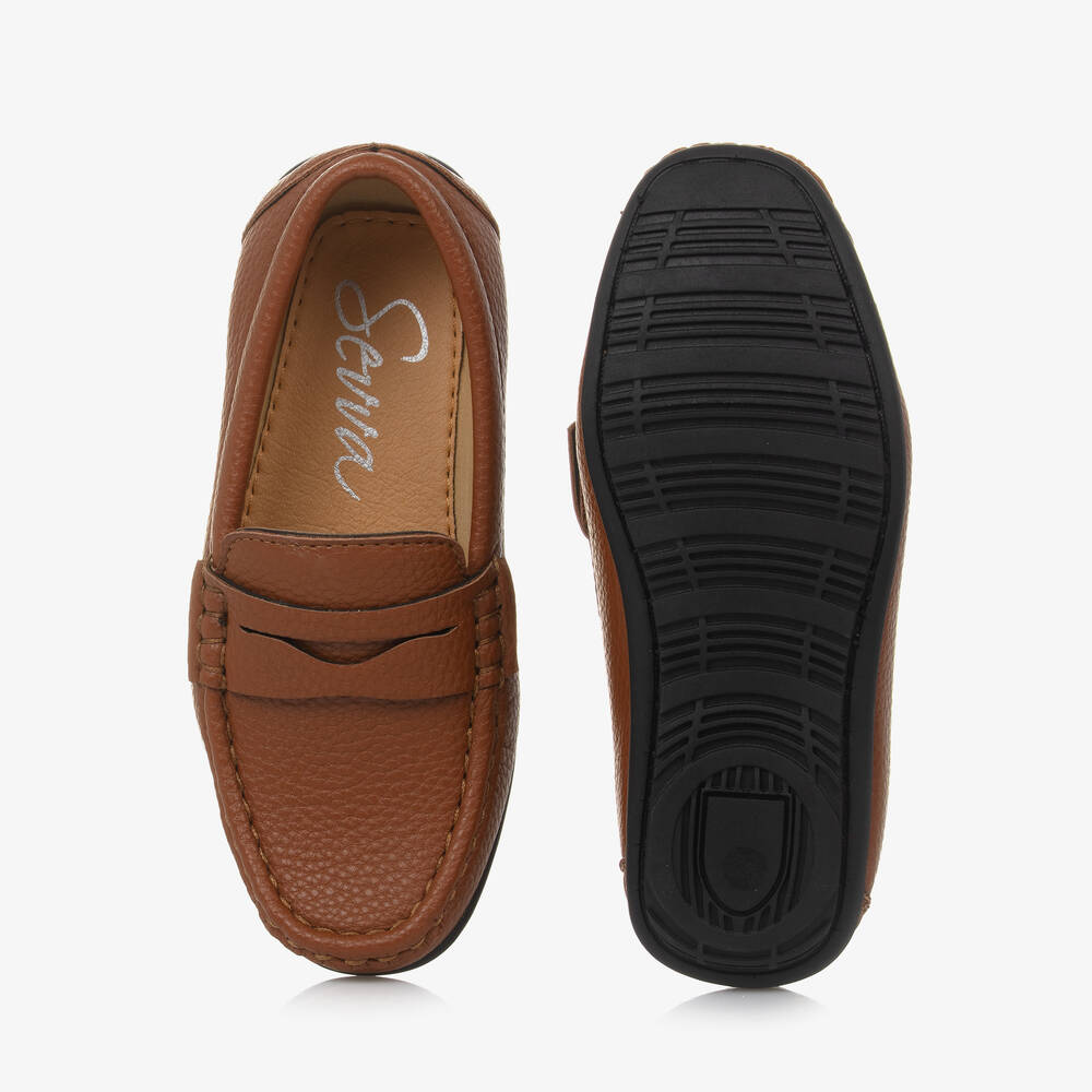 Sevva-Boys Brown Faux Leather Loafers | Childrensalon
