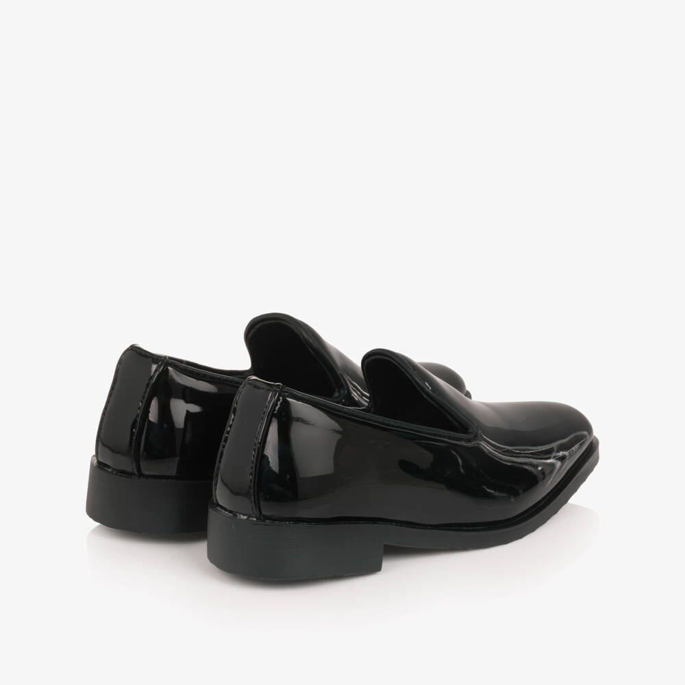 Sevva-Boys Glossy Black Patent Faux Leather Loafers | Childrensalon
