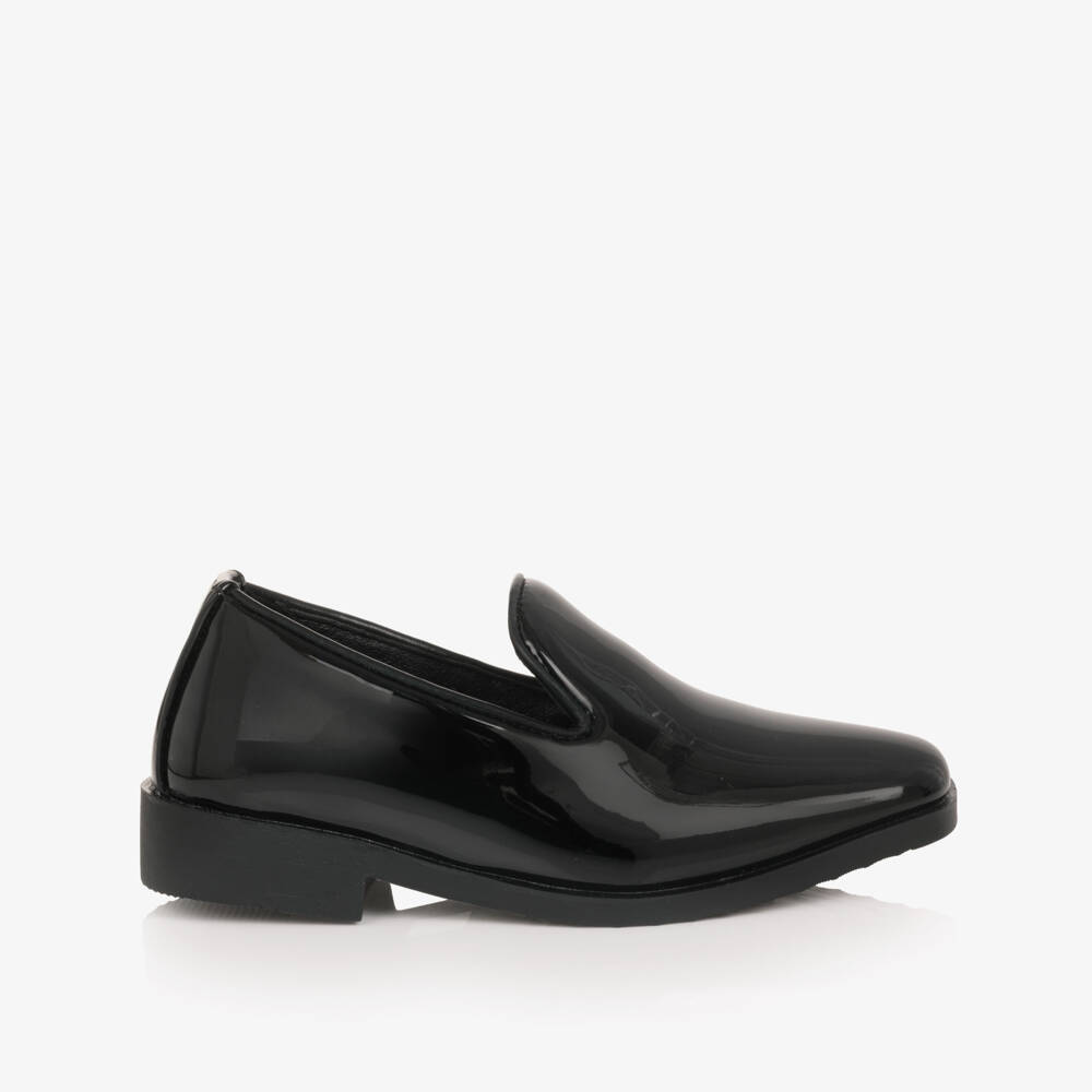 Sevva-Boys Glossy Black Patent Faux Leather Loafers | Childrensalon