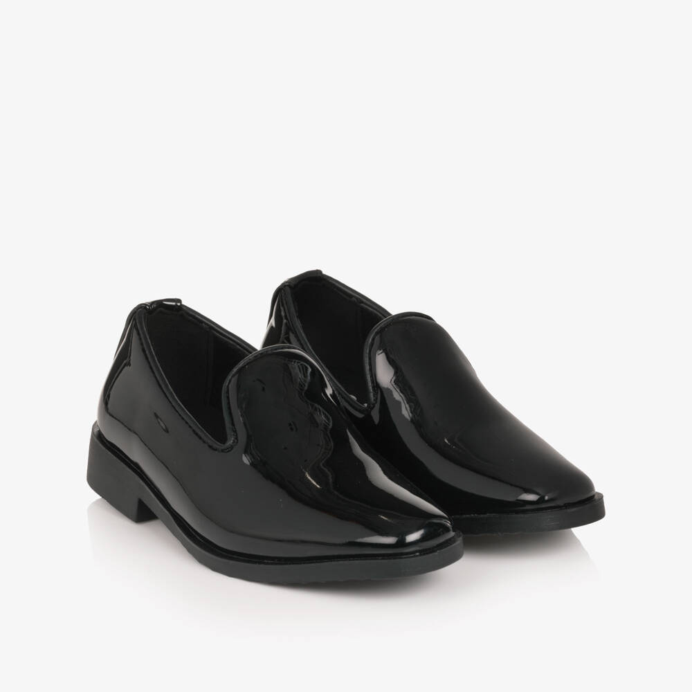 Sevva-Boys Glossy Black Patent Faux Leather Loafers | Childrensalon