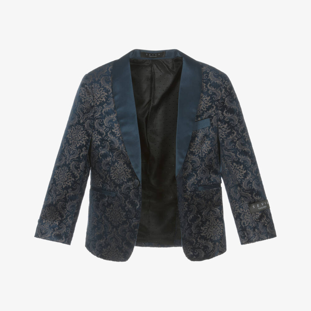 Sevva-Boys Navy Blue Damask Velvet Suit | Childrensalon