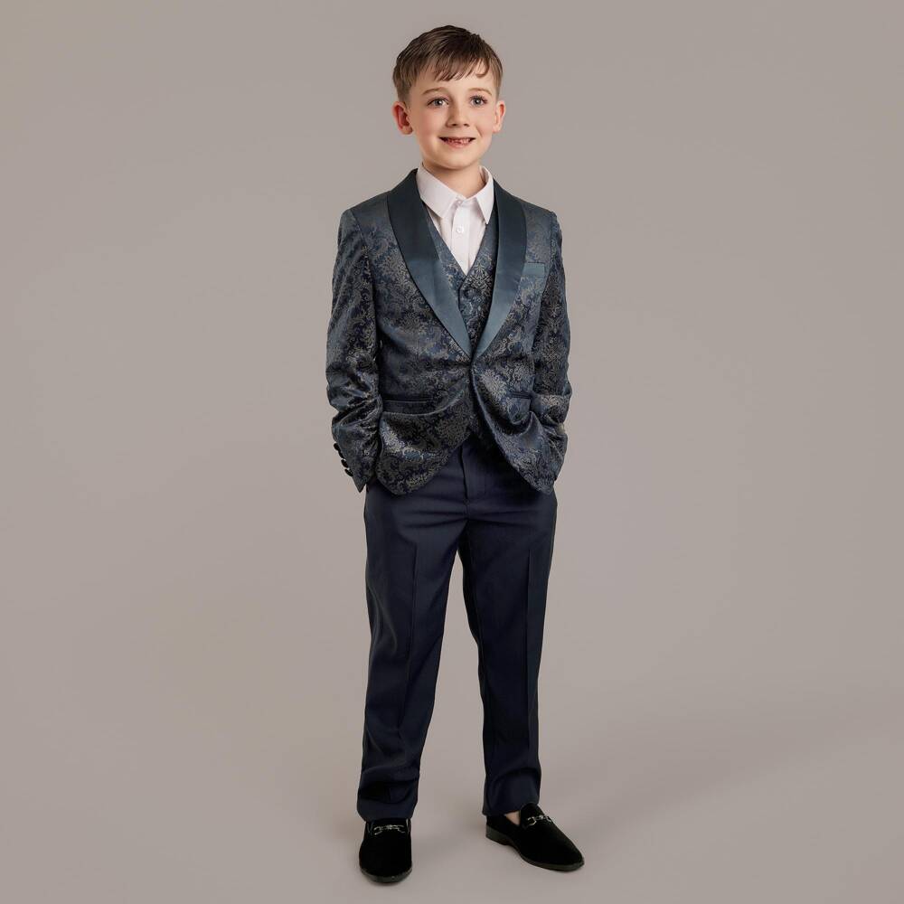 Sevva-Boys Navy Blue Damask Velvet Suit | Childrensalon
