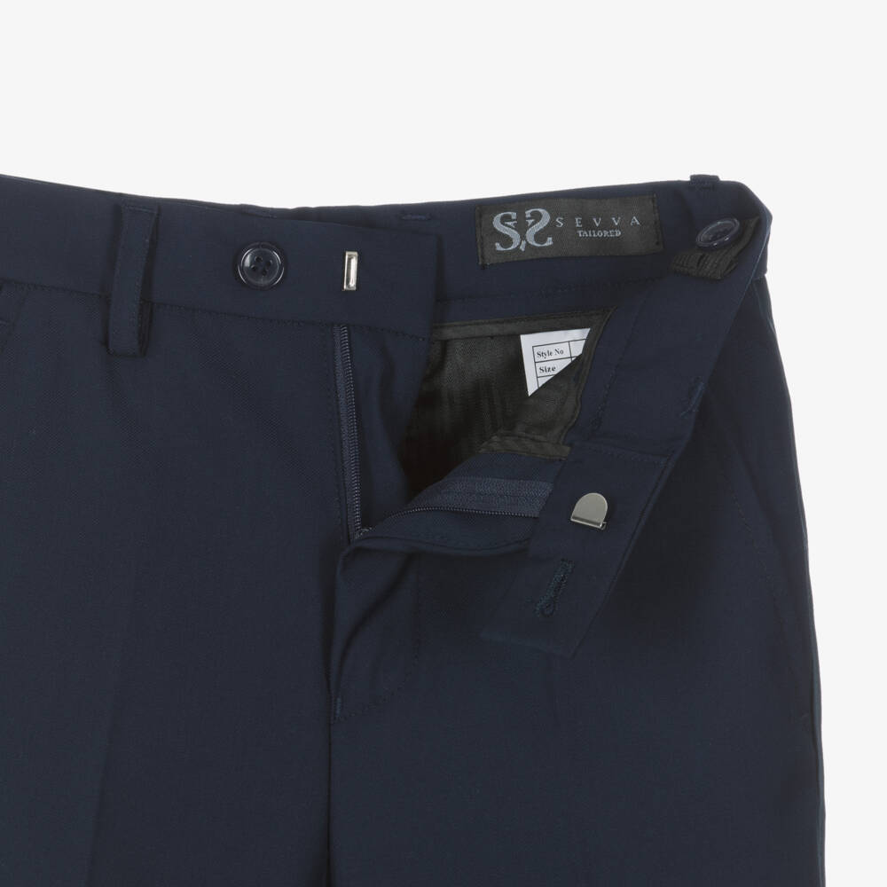 Sevva-Boys Navy Blue Damask Velvet Suit | Childrensalon