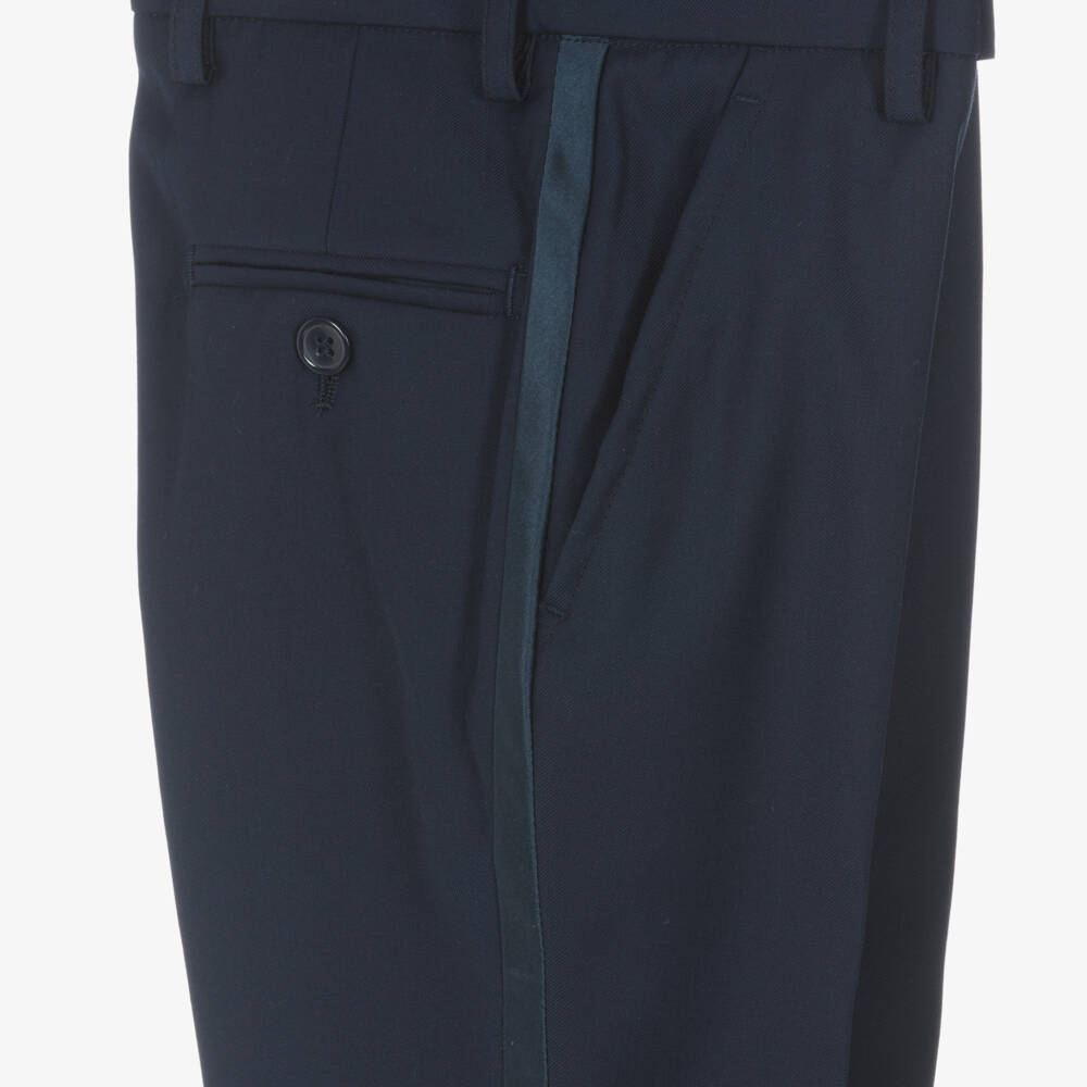 Sevva-Boys Navy Blue Damask Velvet Suit | Childrensalon