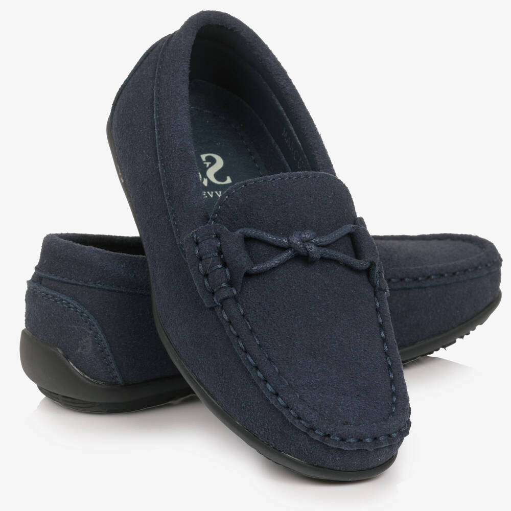 Sevva-Boys Navy Blue Faux Suede Leather Loafers | Childrensalon