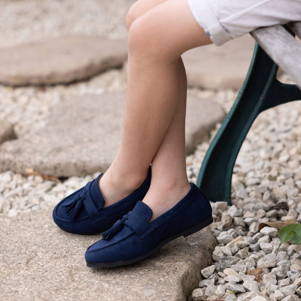 Sevva-Boys Navy Blue Faux Suede Leather Tassel Loafers | Childrensalon