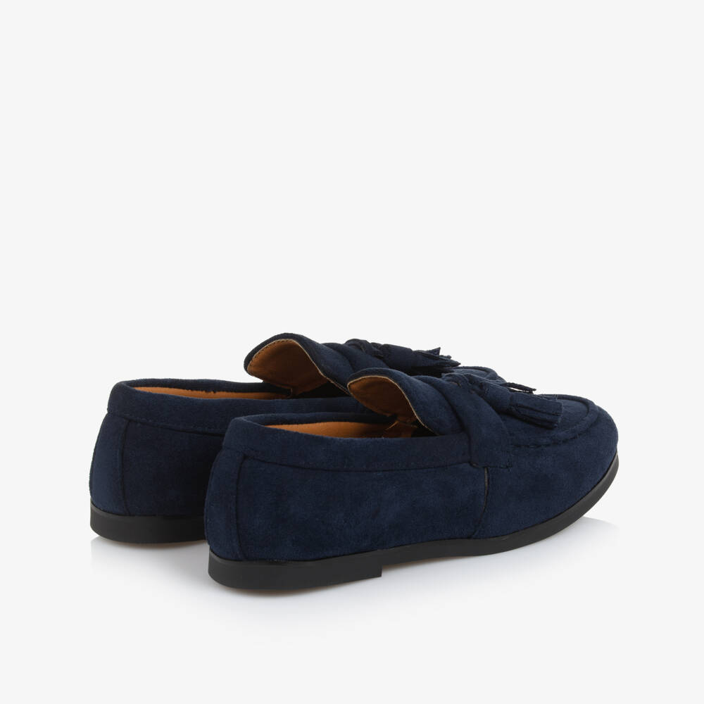 Sevva-Boys Navy Blue Faux Suede Leather Tassel Loafers | Childrensalon