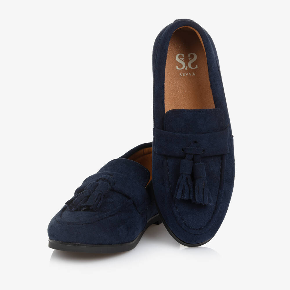 Sevva-Boys Navy Blue Faux Suede Leather Tassel Loafers | Childrensalon