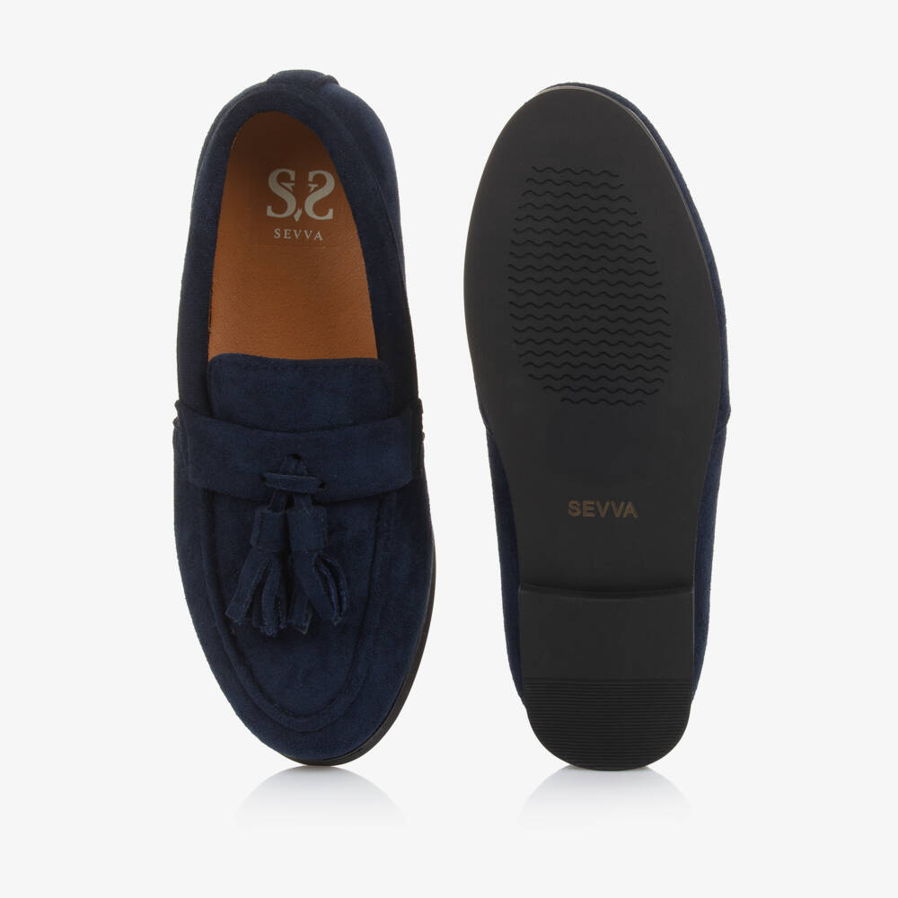 Sevva-Boys Navy Blue Faux Suede Leather Tassel Loafers | Childrensalon