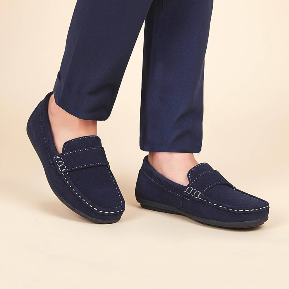 Sevva-Boys Navy Blue Faux Suede Loafers | Childrensalon