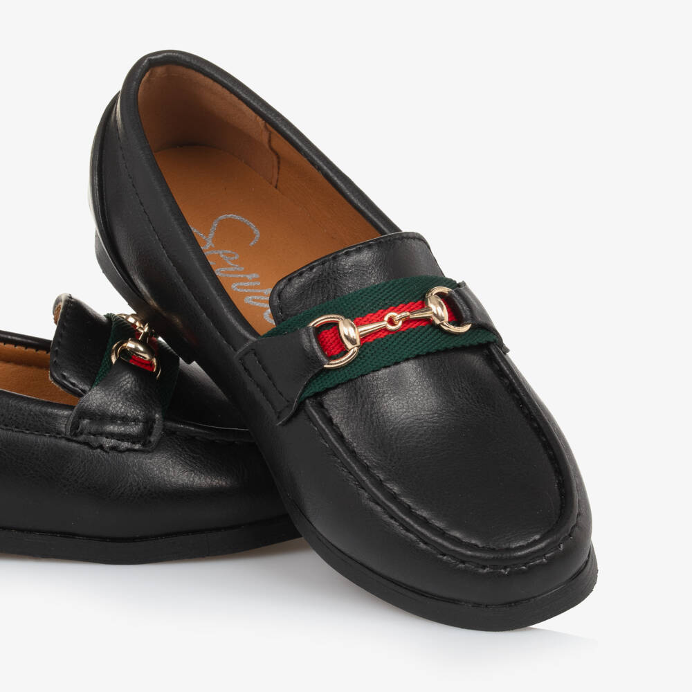 Sevva-Boys Smart Black Faux Leather Horsebit Loafers | Childrensalon