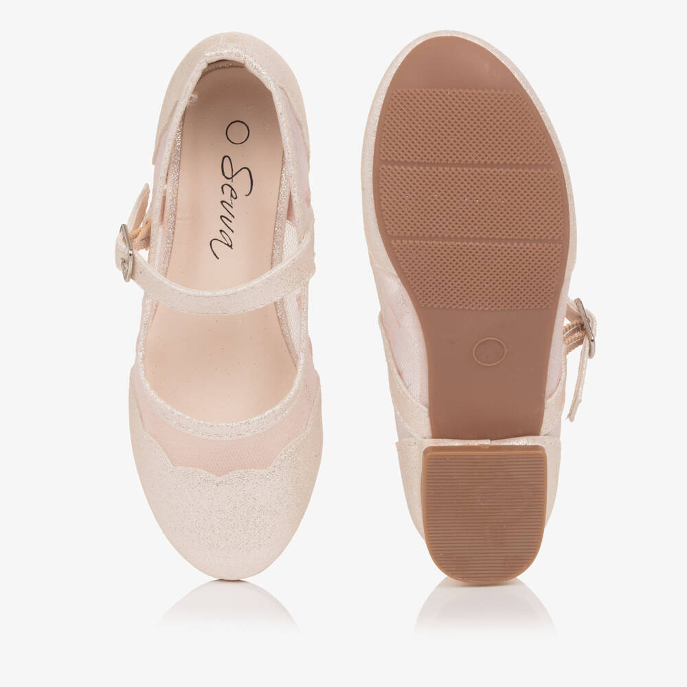 Sevva-Girl Glittery Pink Faux Leather & Mesh Mary Jane Shoes | Childrensalon
