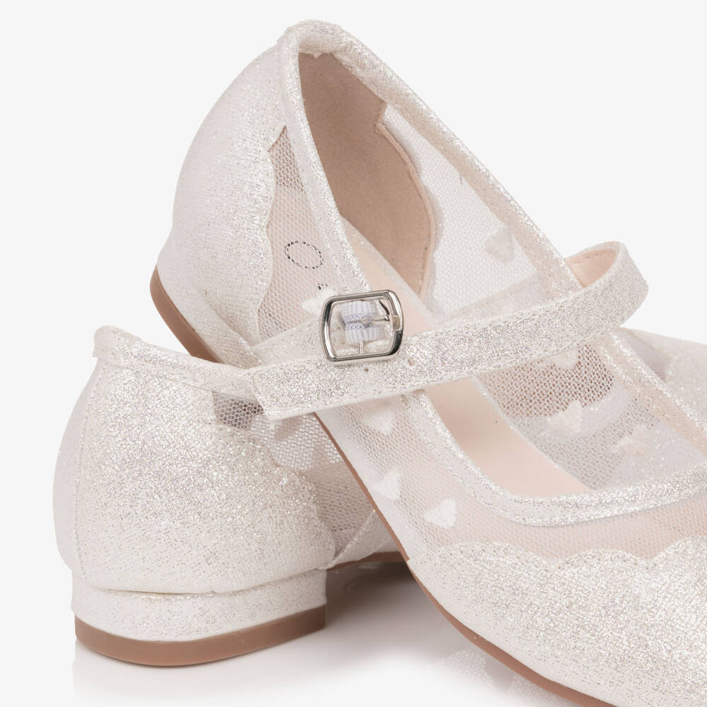 Sevva-Girl Glittery Silver Faux Leather & Mesh Mary Jane Shoes | Childrensalon