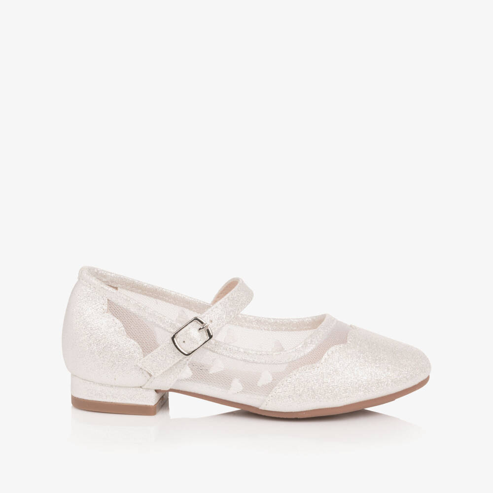 Sevva-Girl Glittery Silver Faux Leather & Mesh Mary Jane Shoes | Childrensalon
