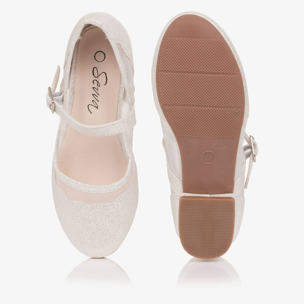 Sevva-Girl Glittery Silver Faux Leather & Mesh Mary Jane Shoes | Childrensalon