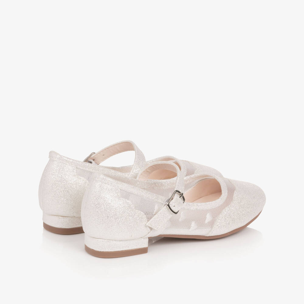 Sevva-Girl Glittery Silver Faux Leather & Mesh Mary Jane Shoes | Childrensalon