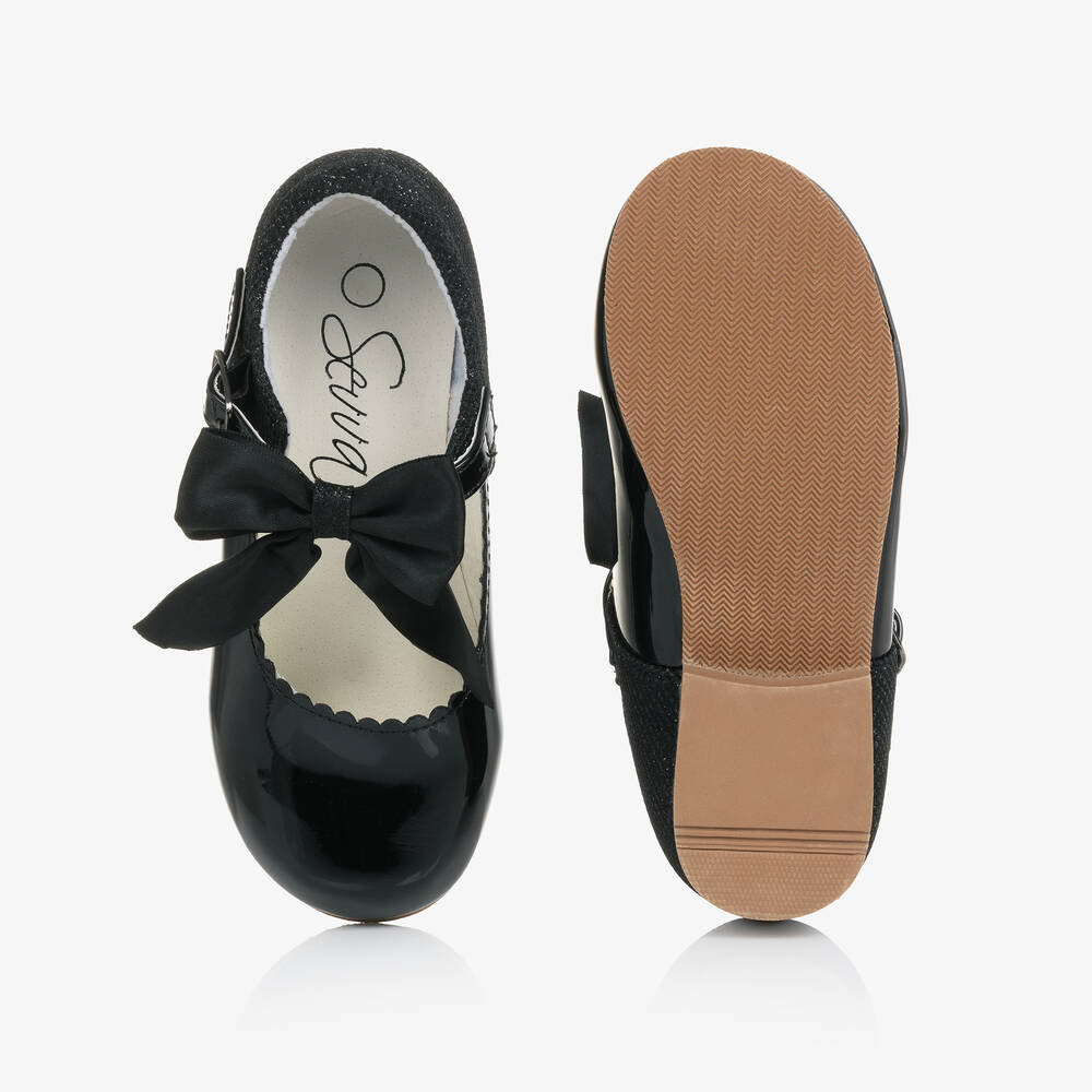 Sevva-Girls Black Faux Patent Leather & Bow Shoes | Childrensalon