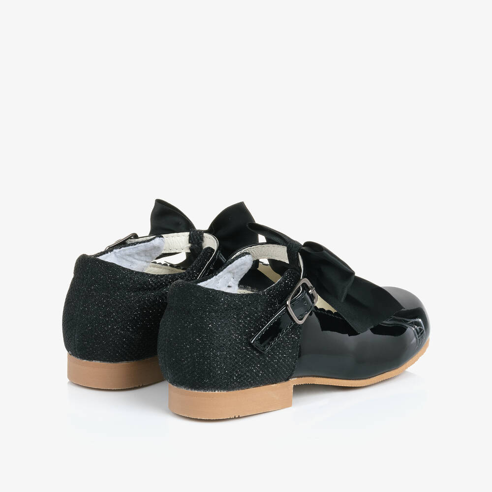 Sevva-Girls Black Faux Patent Leather & Bow Shoes | Childrensalon