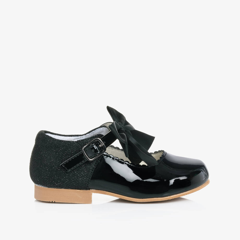 Sevva-Girls Black Faux Patent Leather & Bow Shoes | Childrensalon