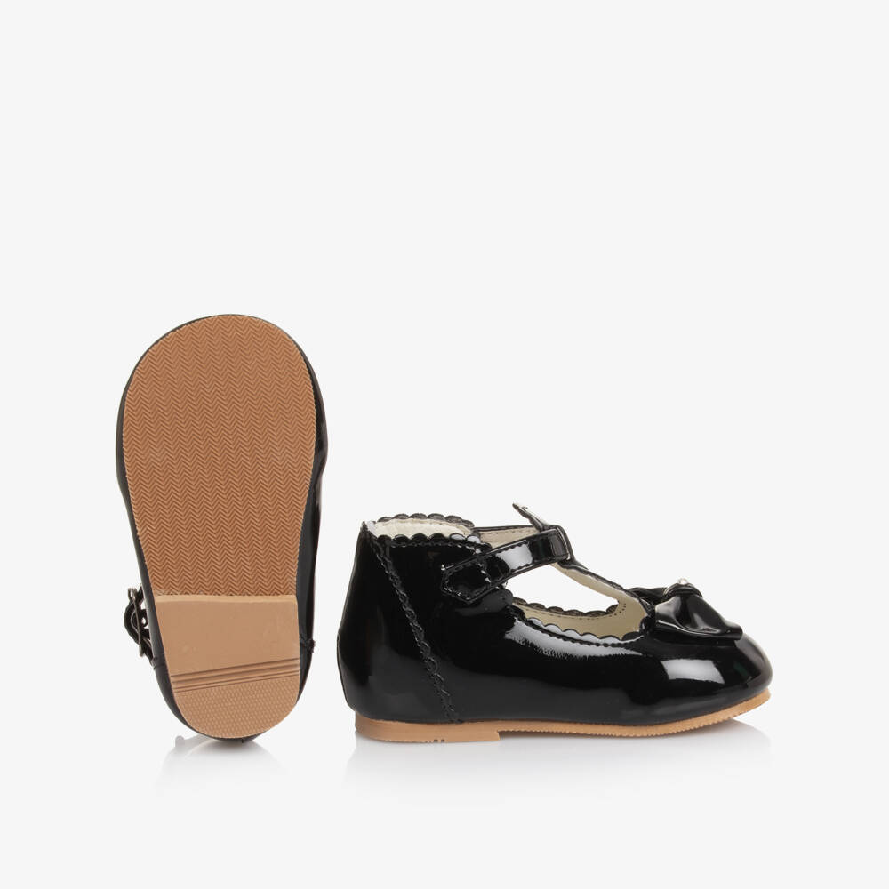 Sevva-Girls Black Faux Patent Leather First Walkers | Childrensalon