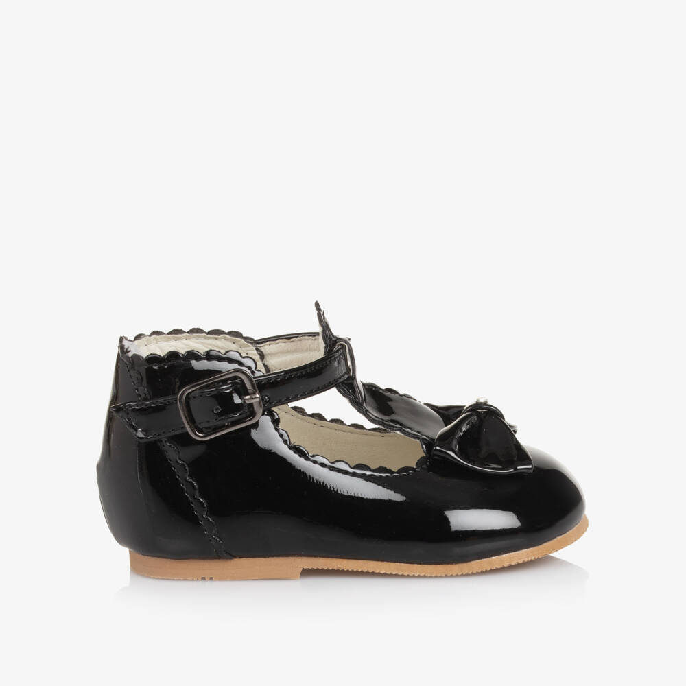 Sevva-Girls Black Faux Patent Leather First Walkers | Childrensalon