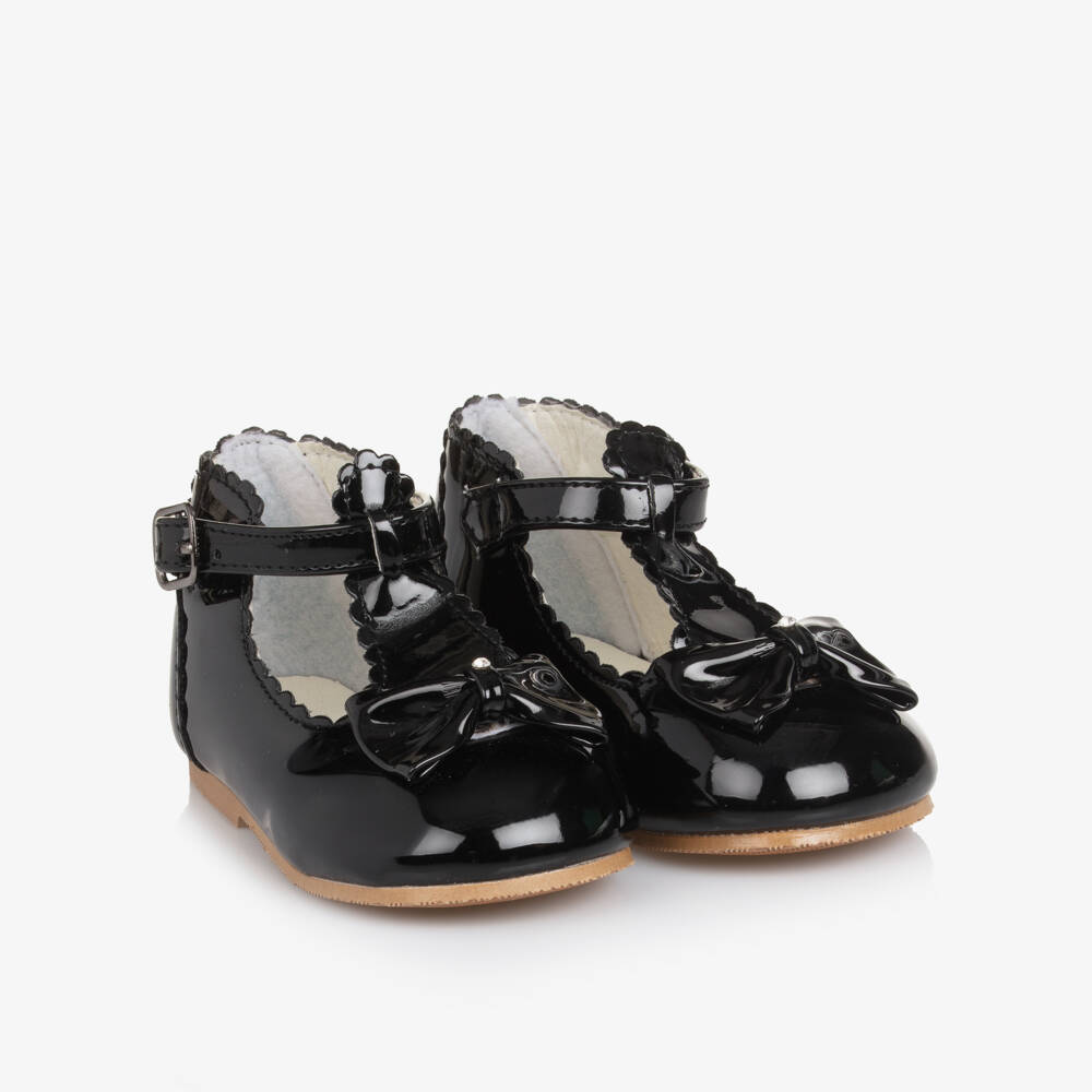 Sevva-Girls Black Faux Patent Leather First Walkers | Childrensalon