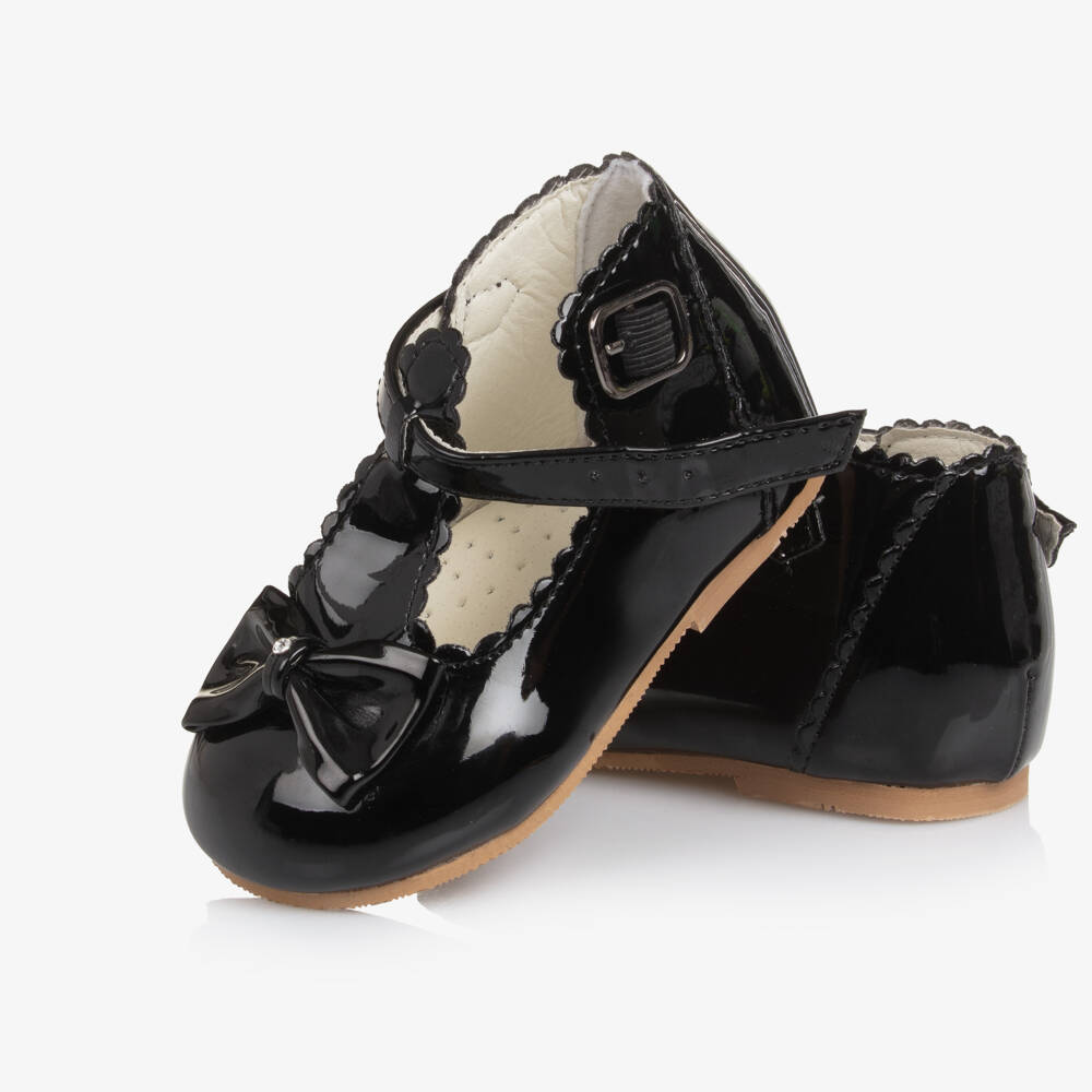 Sevva-Girls Black Faux Patent Leather First Walkers | Childrensalon