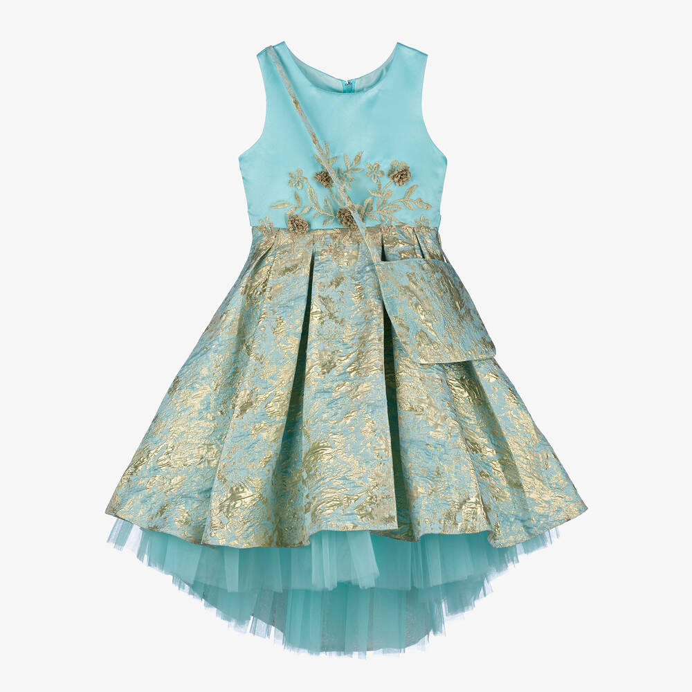 Sevva-Girls Blue Satin & Brocade Dress Set | Childrensalon