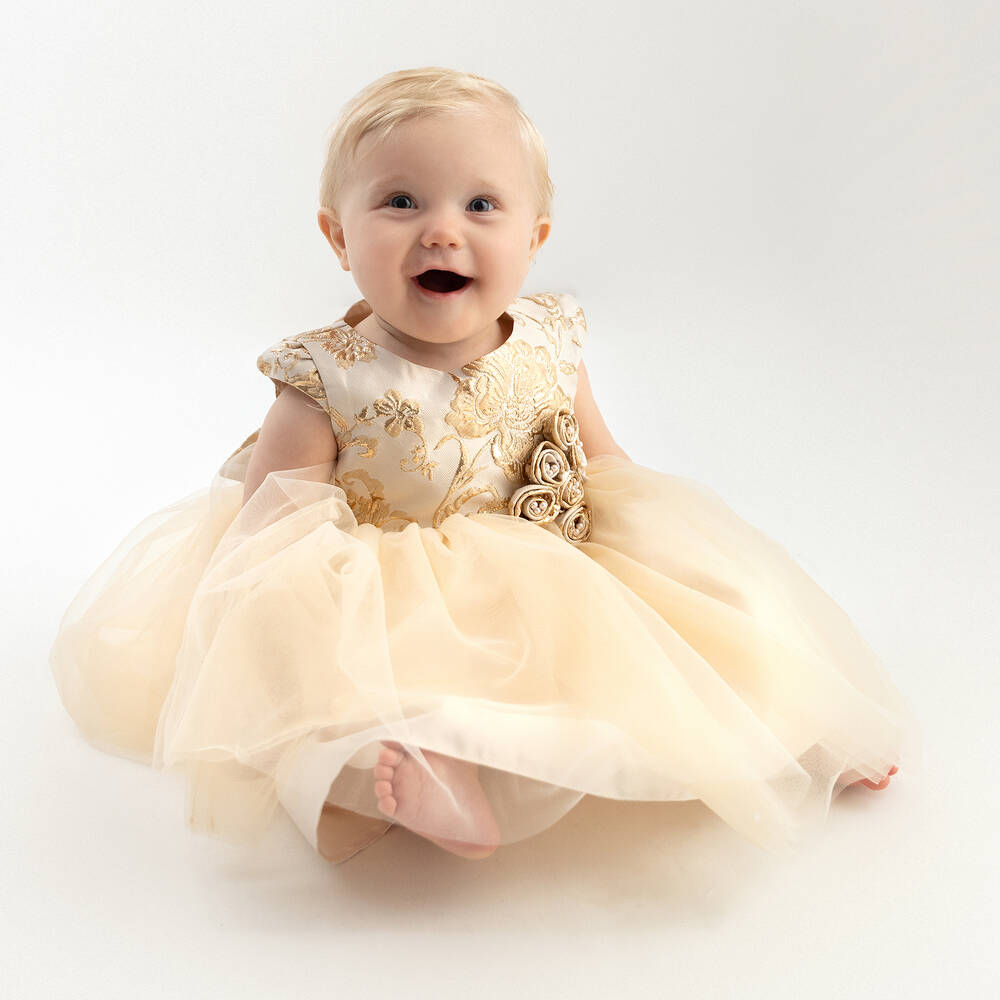 Sevva-Girls Gold Brocade & Tulle Dress | Childrensalon