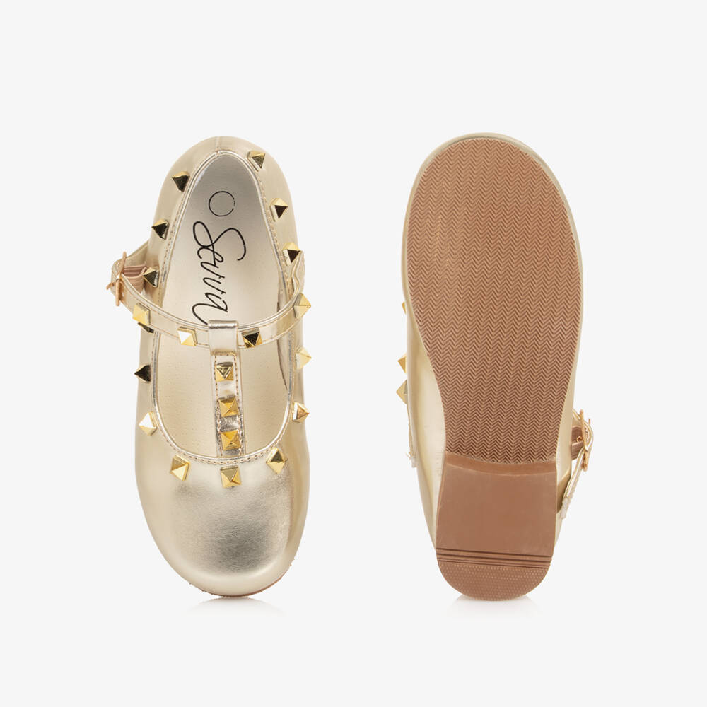 Sevva-حذاء بسير مرصع جلد صناعي لون ذهبي للبنات | Childrensalon