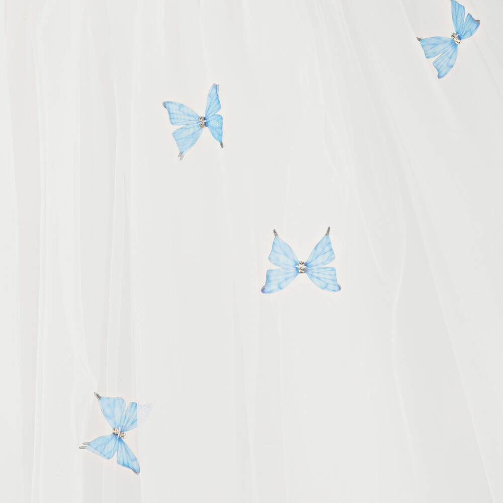 Sevva-Girls Ivory & Blue Butterfly Tulle Dress | Childrensalon