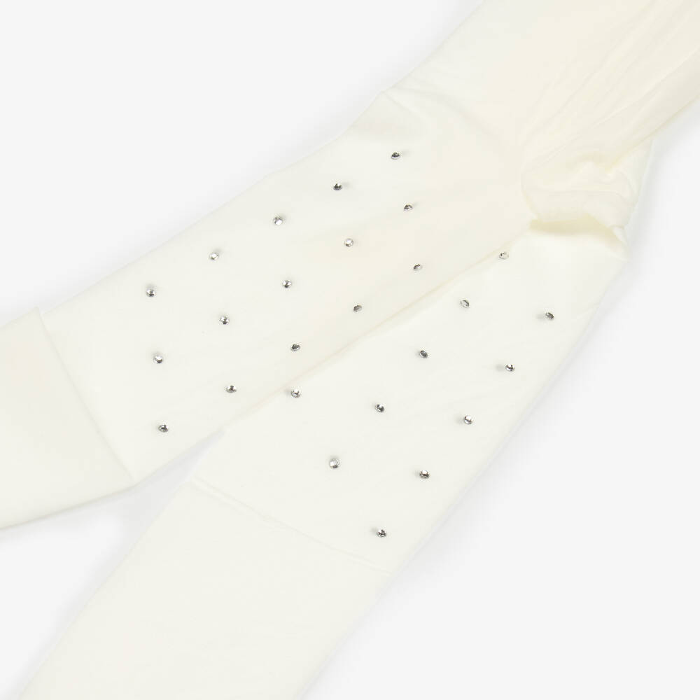 Sevva-Girls Ivory Diamanté Tights | Childrensalon