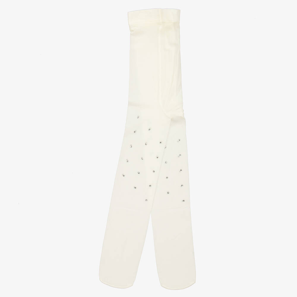 Sevva-Girls Ivory Diamanté Tights | Childrensalon