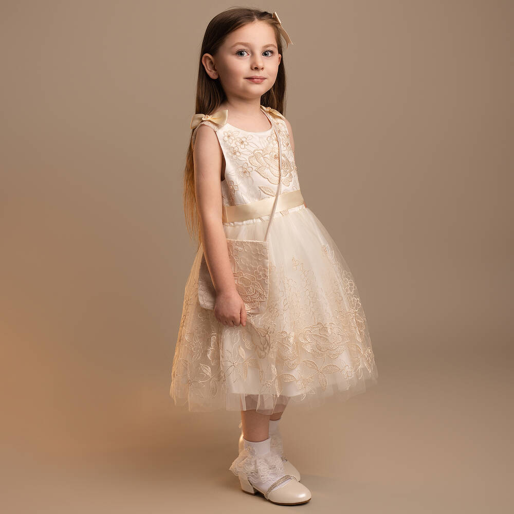 Sevva-Girls Ivory Embroidered Tulle Dress Set | Childrensalon
