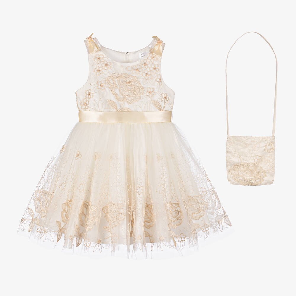 Sevva-Girls Ivory Embroidered Tulle Dress Set | Childrensalon